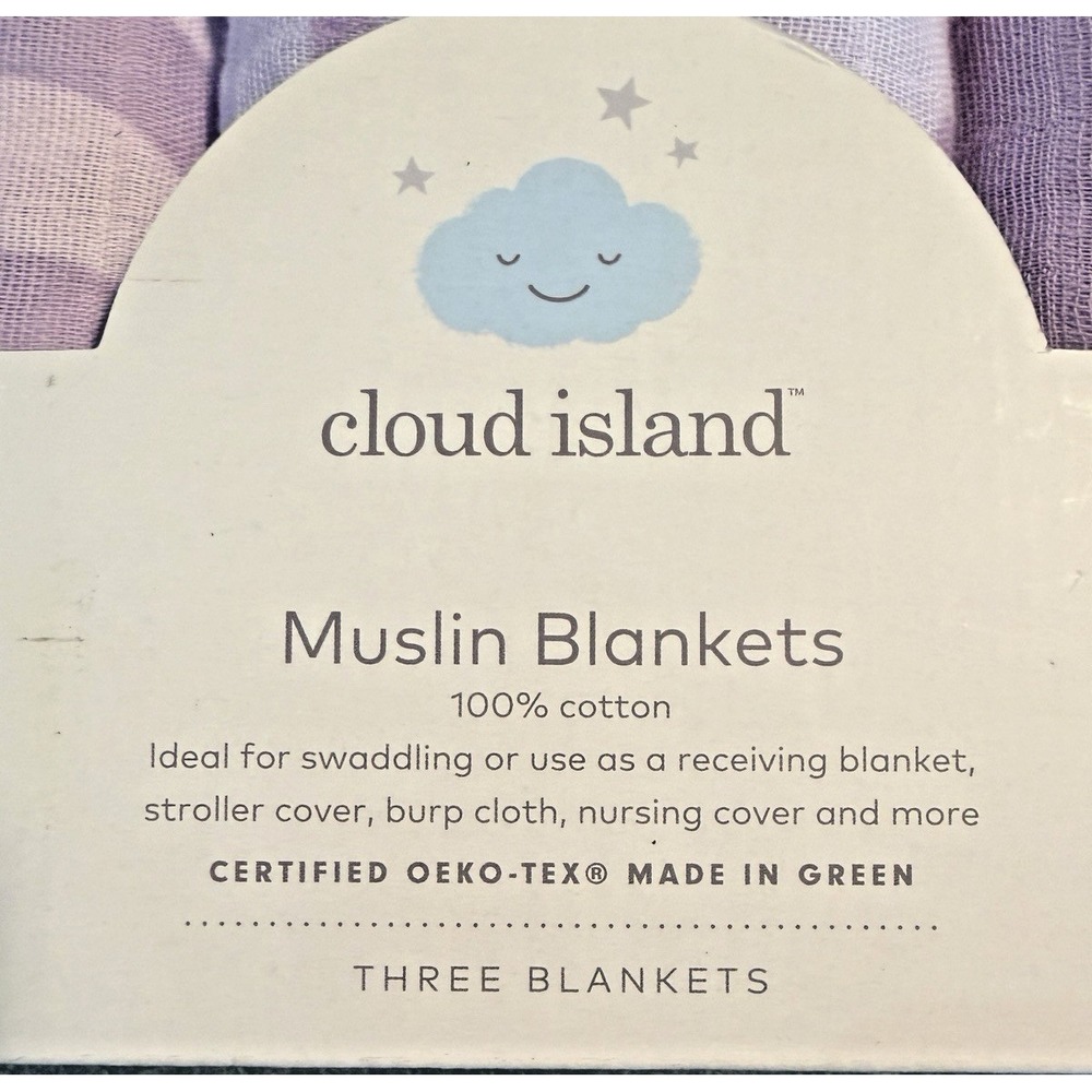 Cloud Island Muslin Blanket 100% Cotton In Purple - 3 Pack - Picture 2 of 3
